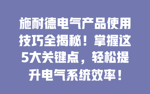施耐德電氣產(chǎn)品使用技巧全揭秘！掌握這5大關(guān)鍵點(diǎn)，輕松提升電氣系統(tǒng)效率！ 一