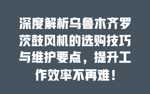 深度解析烏魯木齊羅茨鼓風(fēng)機的選購技巧與維護要點，提升工作效率不再難！ 一