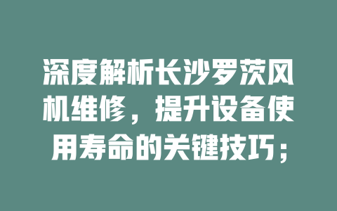 深度解析長沙羅茨風機維修，提升設備使用壽命的關鍵技巧； 一