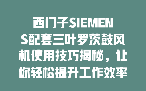 西門子SIEMENS配套三葉羅茨鼓風(fēng)機(jī)使用技巧揭秘,讓你輕松提升工作效率! 一