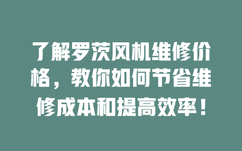 了解羅茨風機維修價格,教你如何節省維修成本和提高效率! 一
