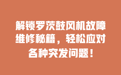 解鎖羅茨鼓風機故障維修秘籍，輕松應對各種突發問題！ 一